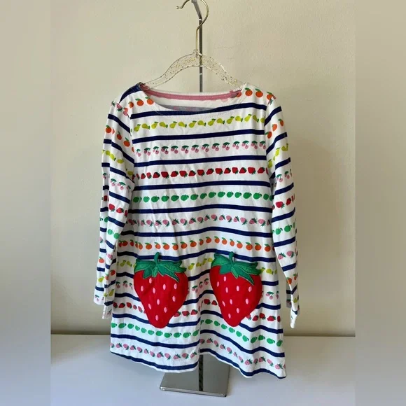 MINI BODEN Girl’s Strawberry Pockets Long SleeveTunic Fruit Dress, 5/6Y, VGUC - Picture 1 of 6